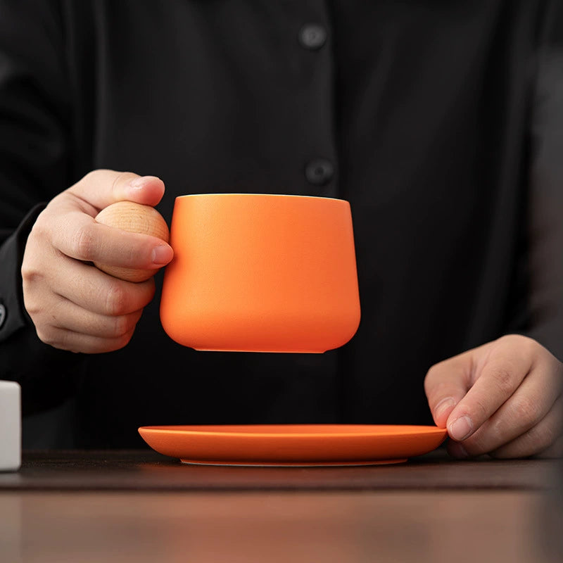 Creative Handle Ceramic Mug & Saucer – Nordic Style Gift Set